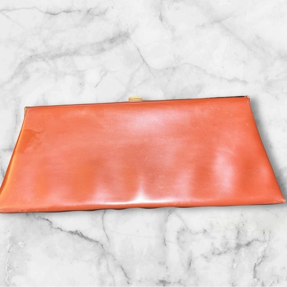 Handbags - Vintage Clutch / Lined Genuine Leather-Carmel brown